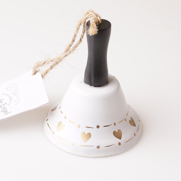 

Zawieszka metalowy biały dzwonek złote serduszka