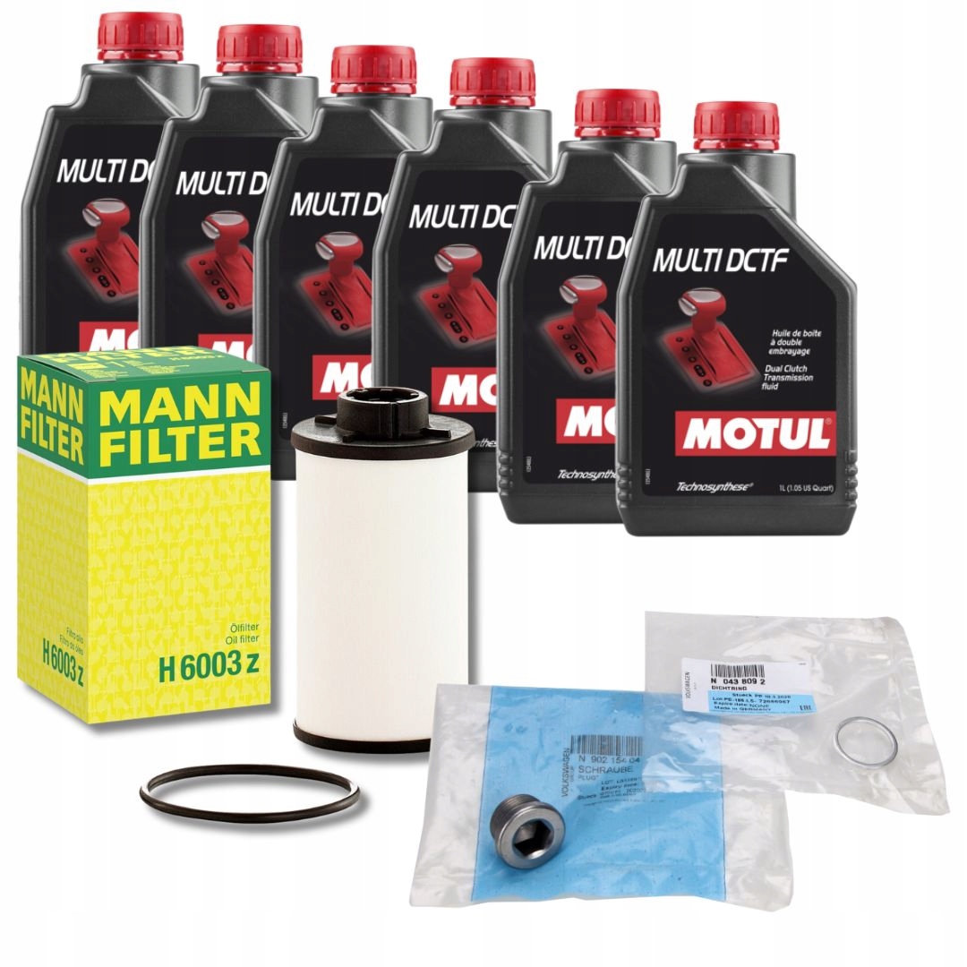 Zestaw Wymiany Oleju Skrzyni DQ250 Olej Motul Dctf 6L Filtr Mann Korek