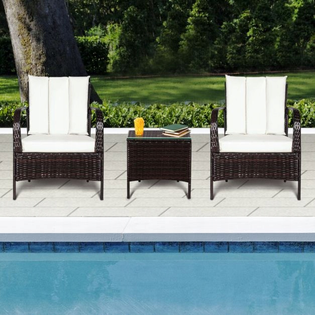 Zestaw mebli ogrodowych technorattan brązowy 3 el. Materiał dominujący technorattan