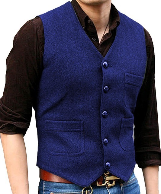 Mens Vests Tweed Suit Business Vest Waistcoat Jack Wzór dominujący bez wzoru
