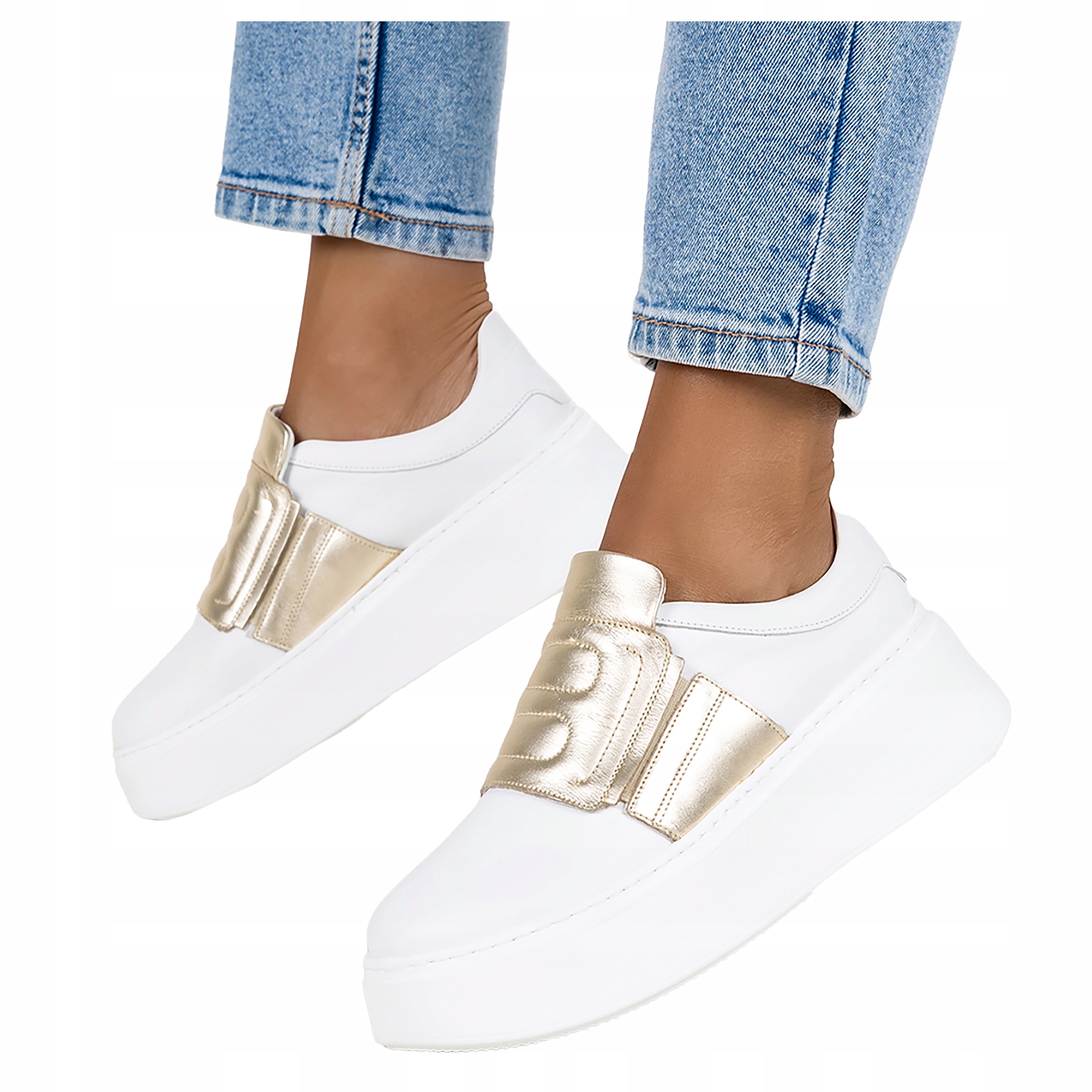 Sneakersy Bílé Kožené Dámské lakované Polobotky Pohodlné S gumou r 41