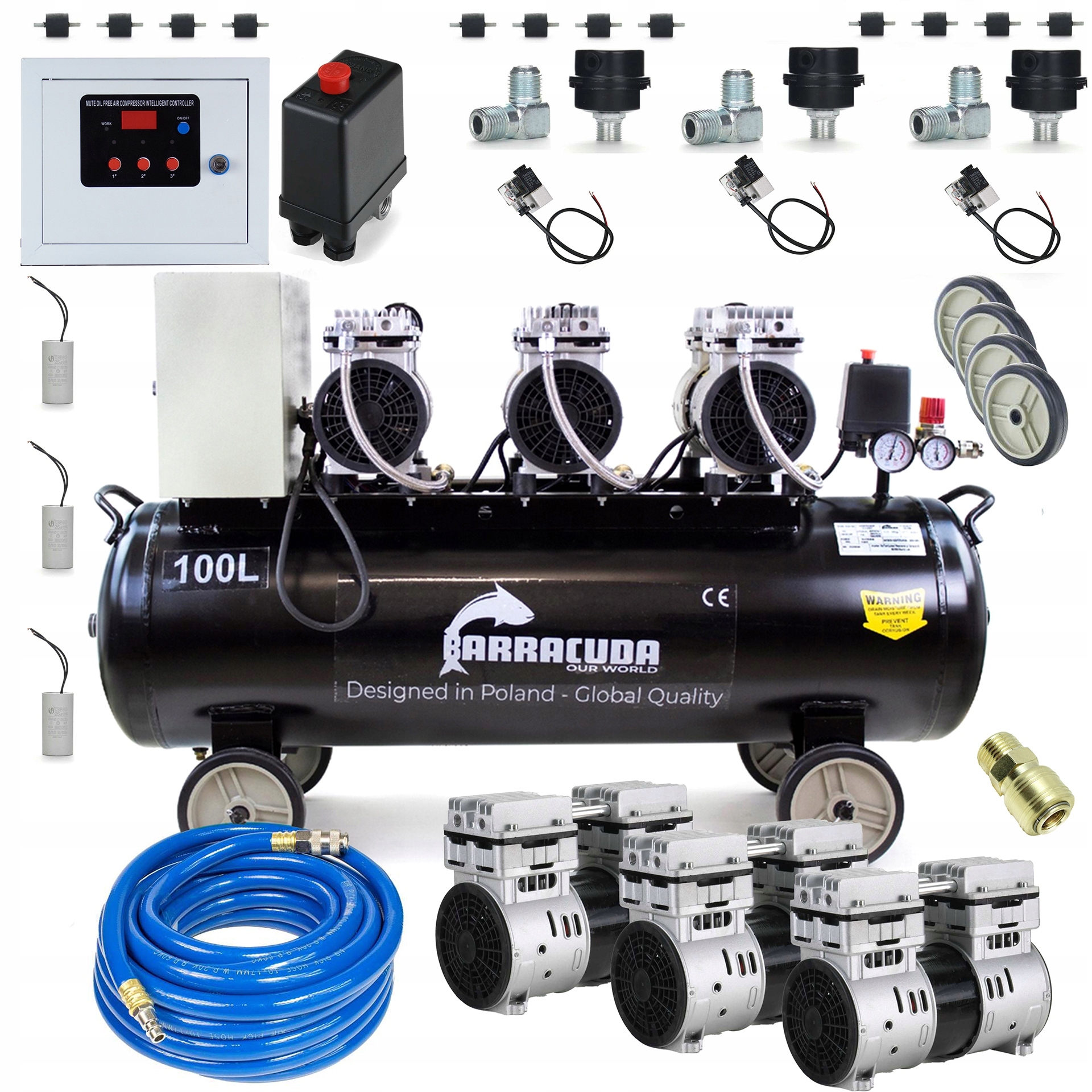 Kompresor BEZOLEJOWY sprężarka 10 BAR 100L 230V 1,65kW 550l/min CICHA PRACA EAN (GTIN) 5903766490137