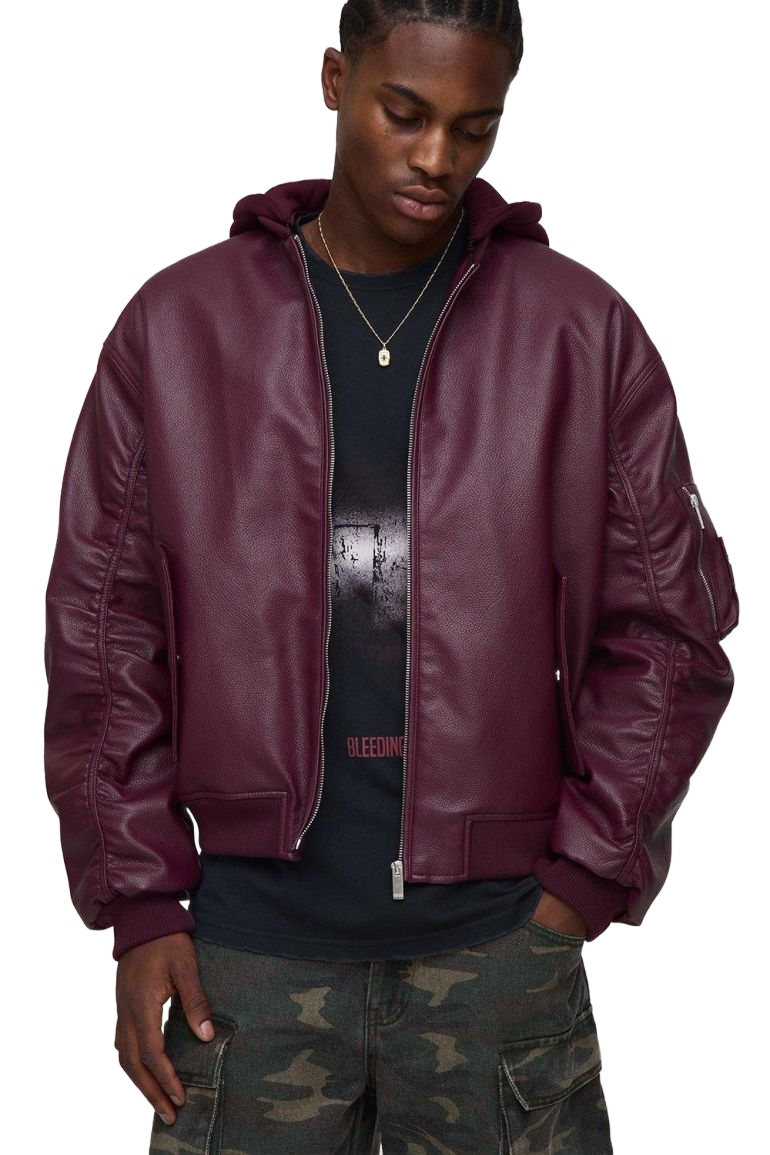 Boohooman Bordó Bomberová Bunda S Kapucí A Zipem S Z3A