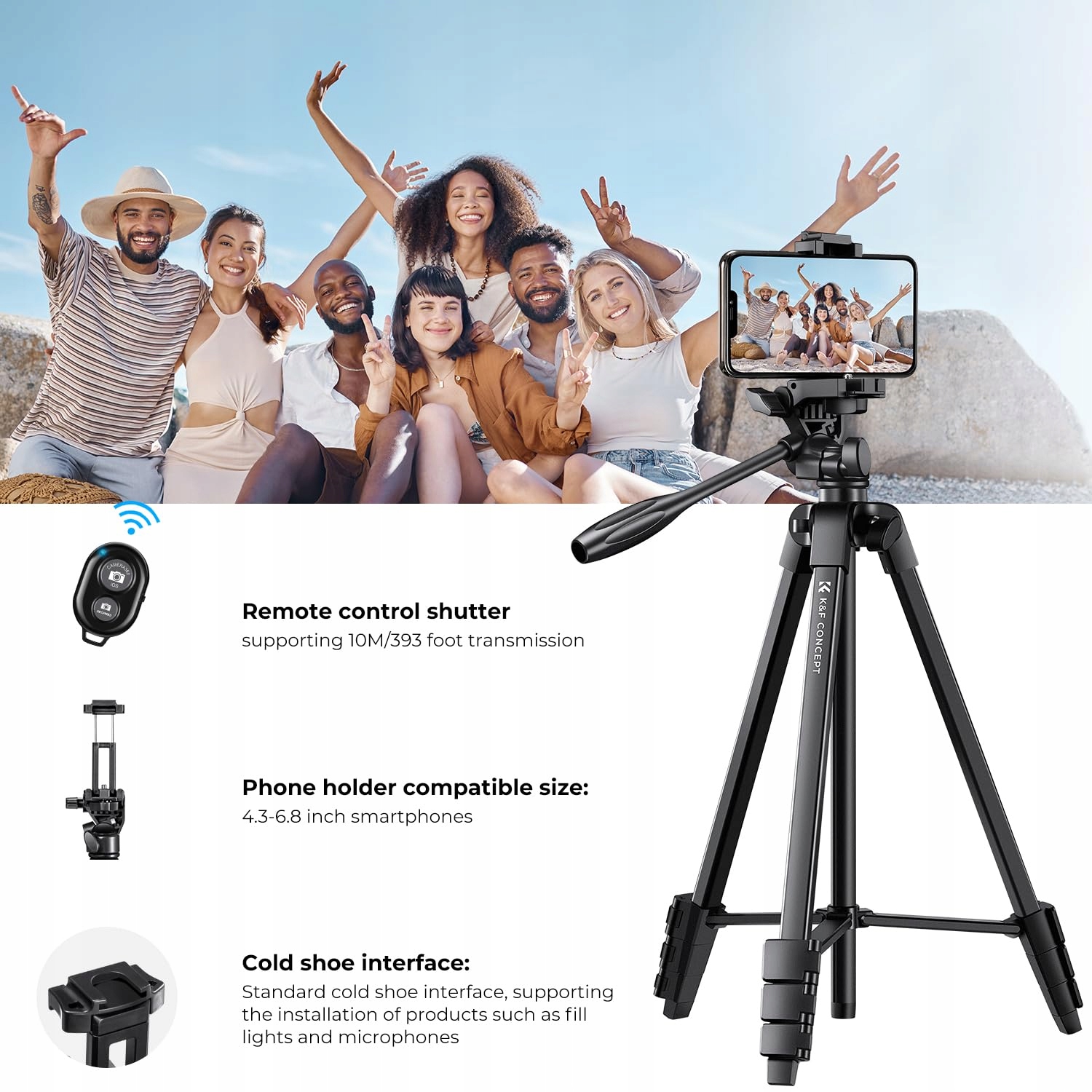K&F CONCEPT 152cm Tripod DSLR Canon Nikon Sony Smartphone Bluetooth — miniatura 6