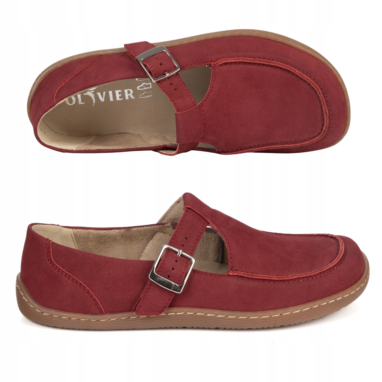 Dámské kožené barefoot boty Olivier 1295 spona bordo nubuk 42