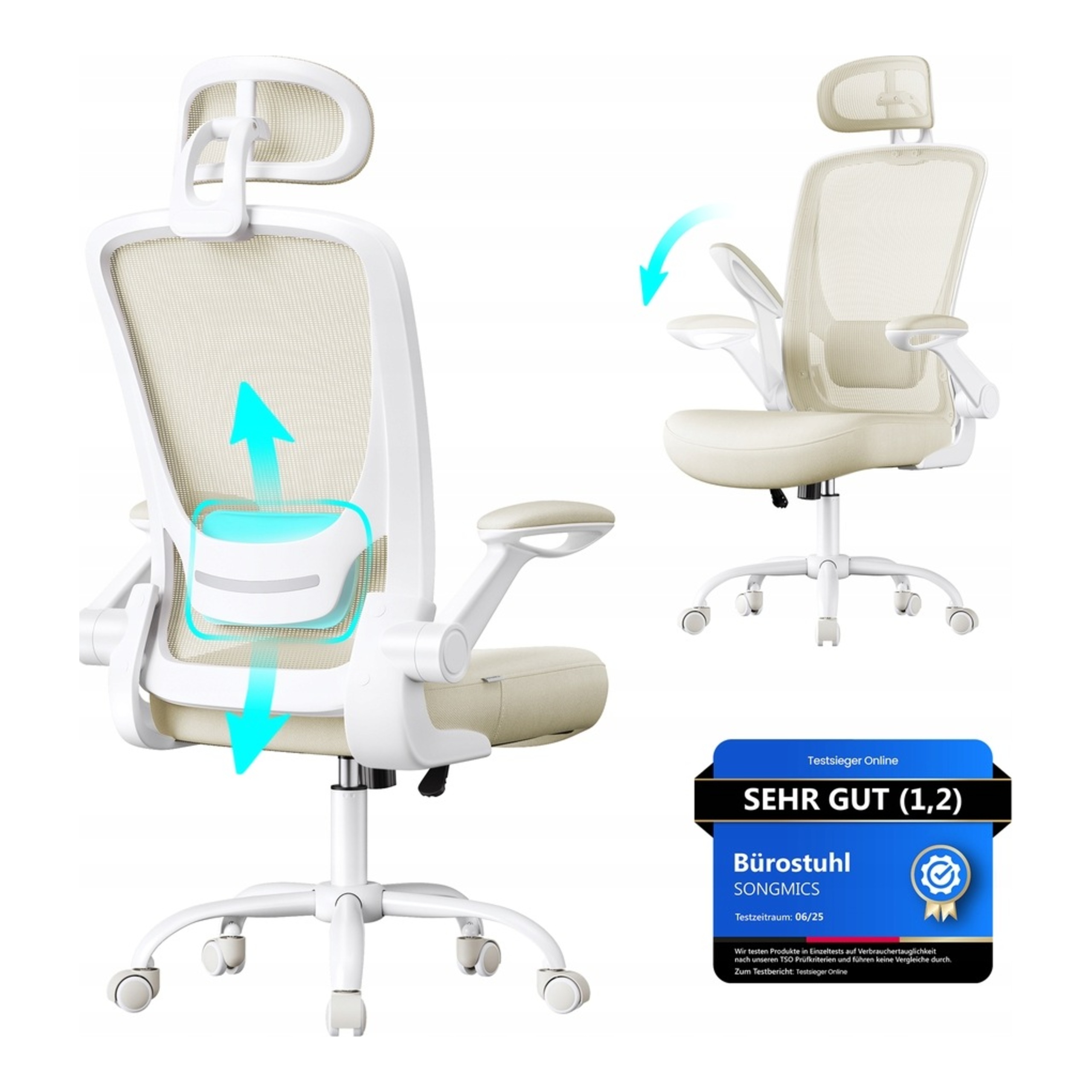 Ergonomické kancelářské křeslo Songmics Béžová Bederní opěrka hlavy 120 kg