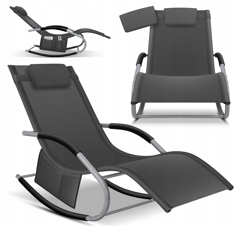Leżak Krzesło Ogrodowo Ergonomiczny Bujany Leżak Antracyt 158 x 63 x 85 cm