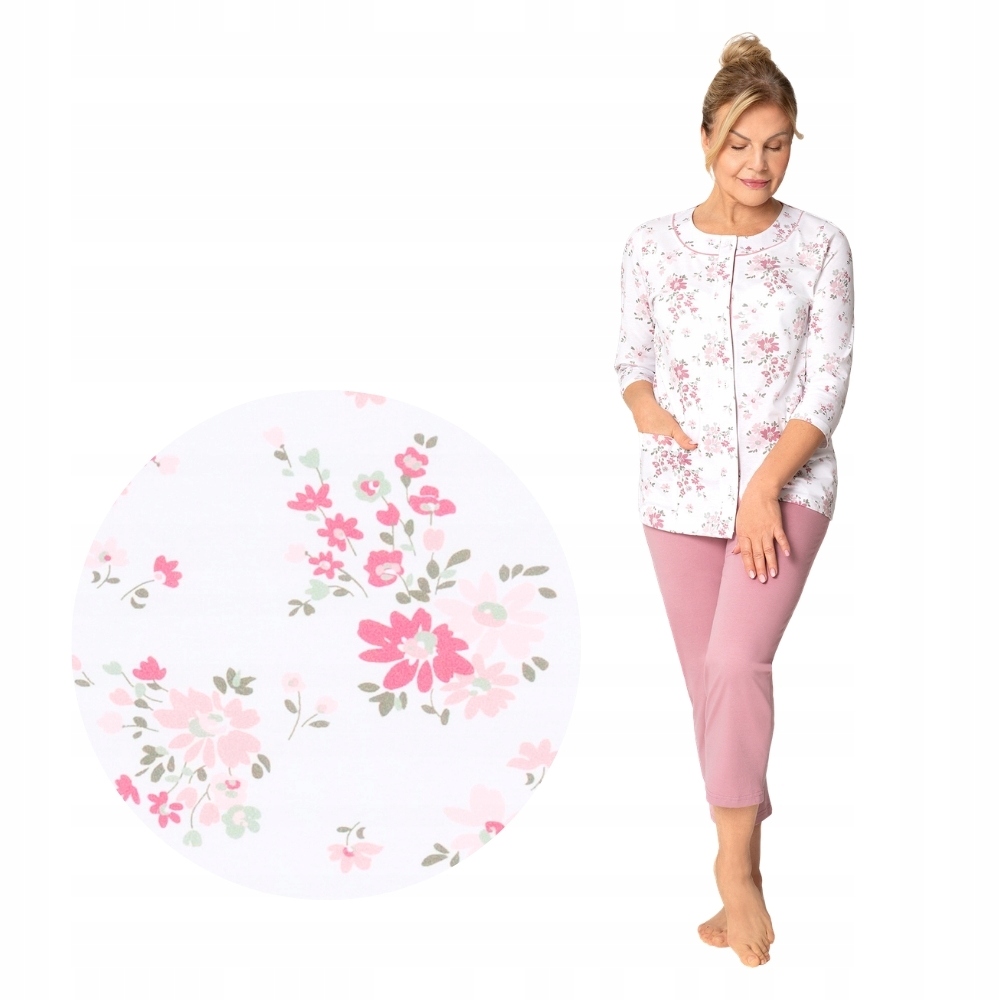 Piżama Damska Rozpinana Dla Babci Seniorki Klasyczna Kieszenie L