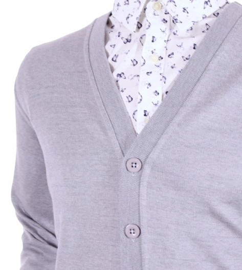 Pánský rozepínací svetr s knoflíky a vlněnou špicí z vlny L, šedý