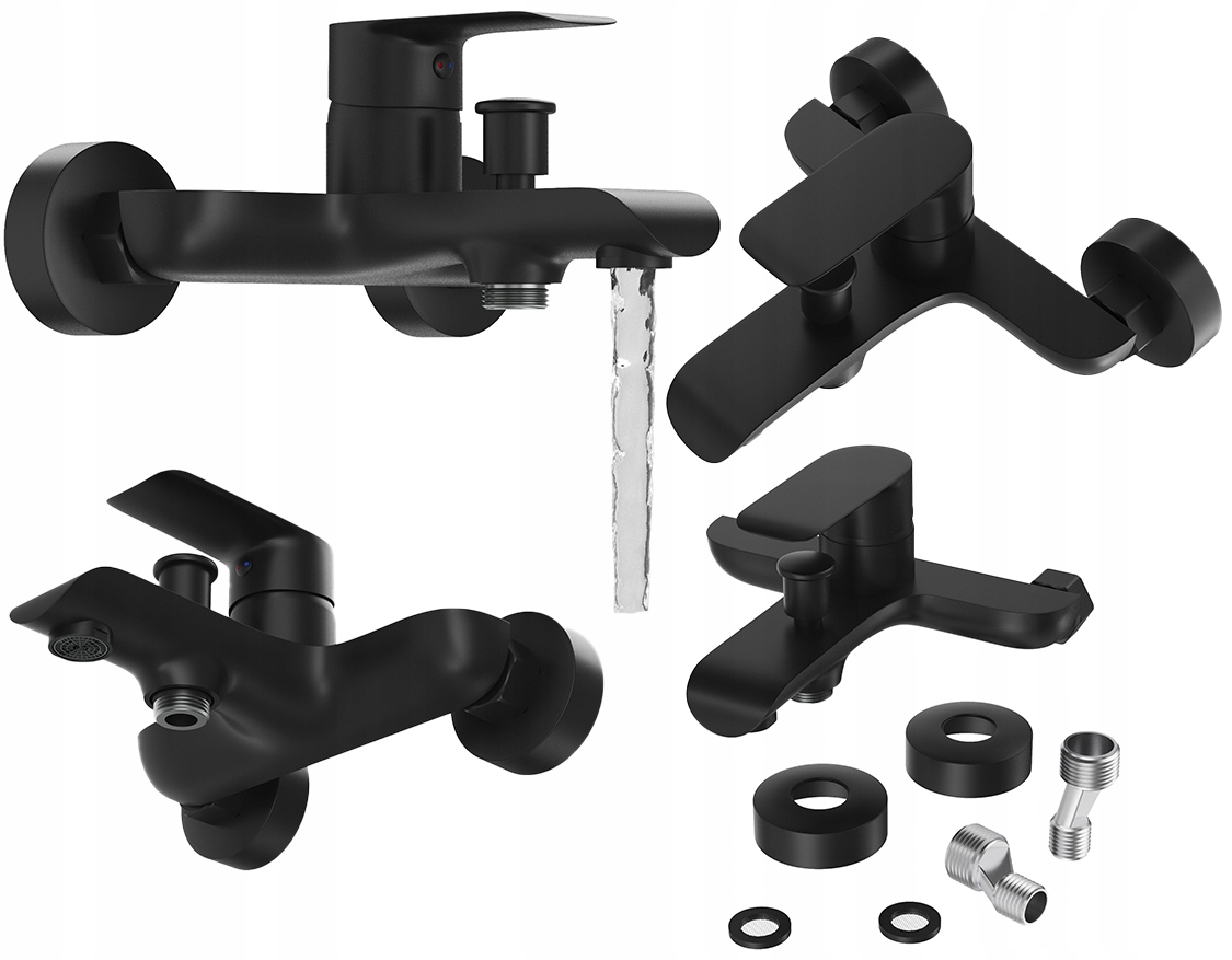 Nástenná kúpeľňová a kúpeľňová vaňová batéria Vito, čierna, kohútik do vane