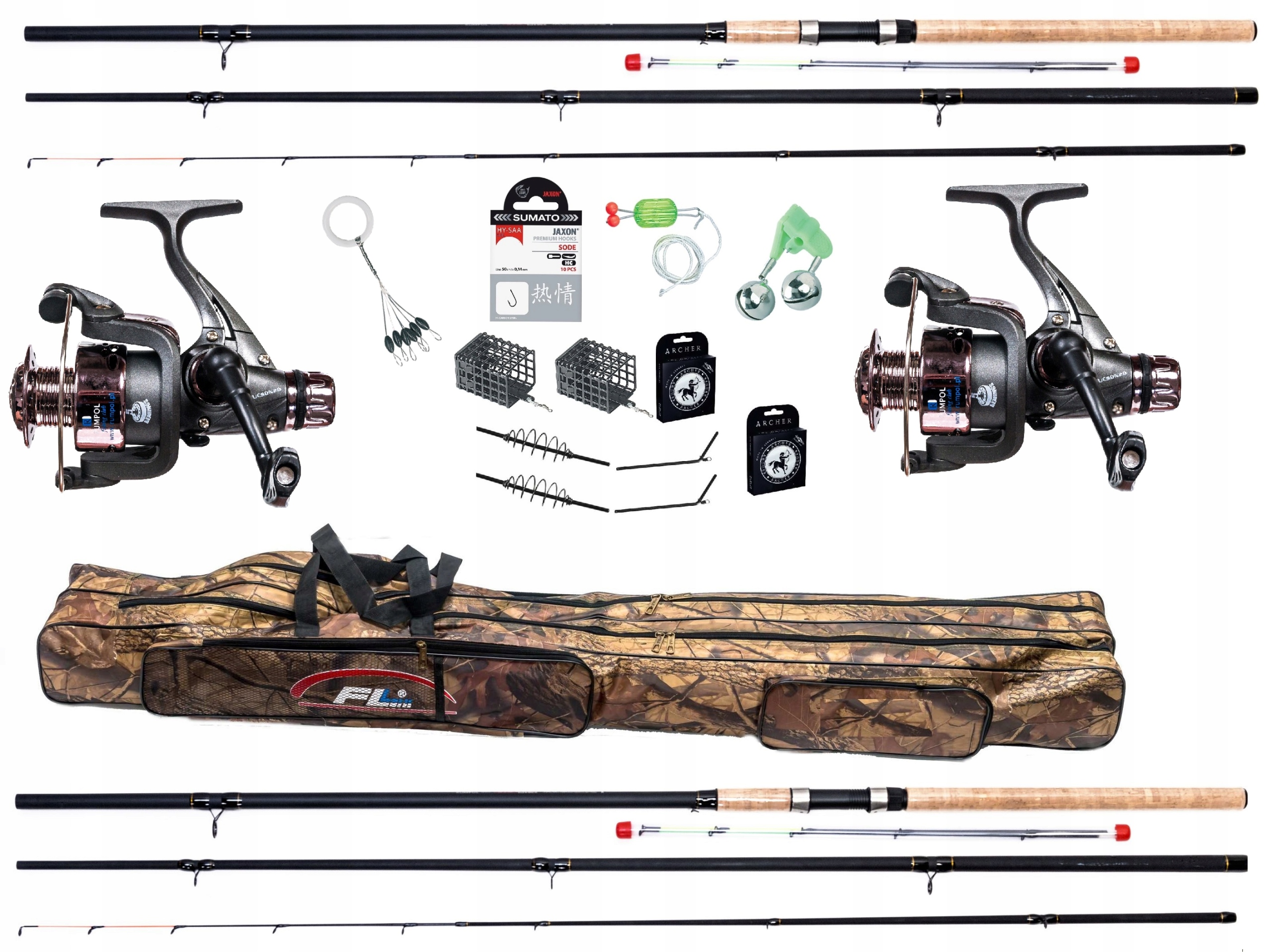 Zestaw wędkarski 2x Wędka Feeder Kołowrotek Torba