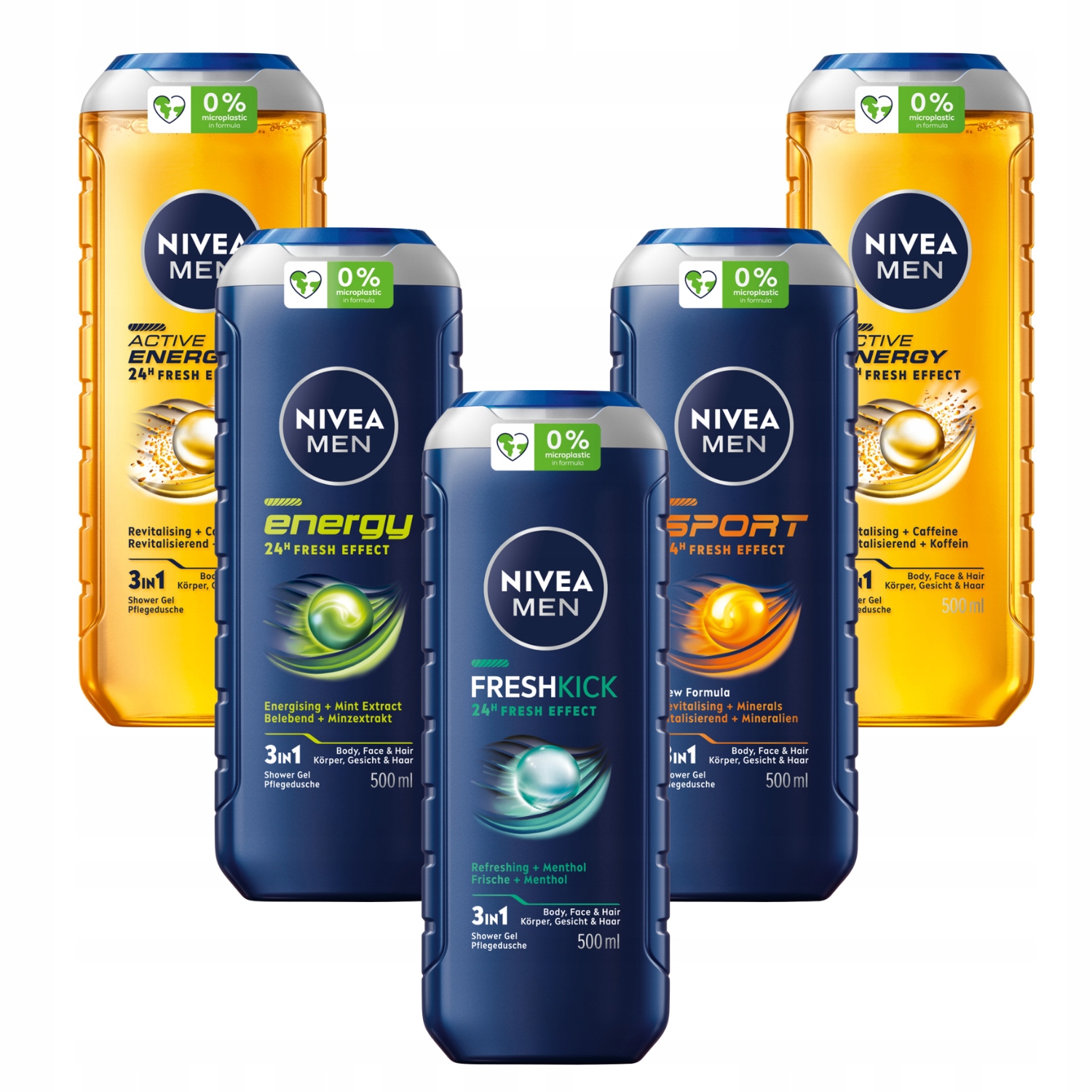 Żel pod Prysznic Nivea Men Męski 3w1 Mix Zapachów dla Mężczyzn 5x500ml