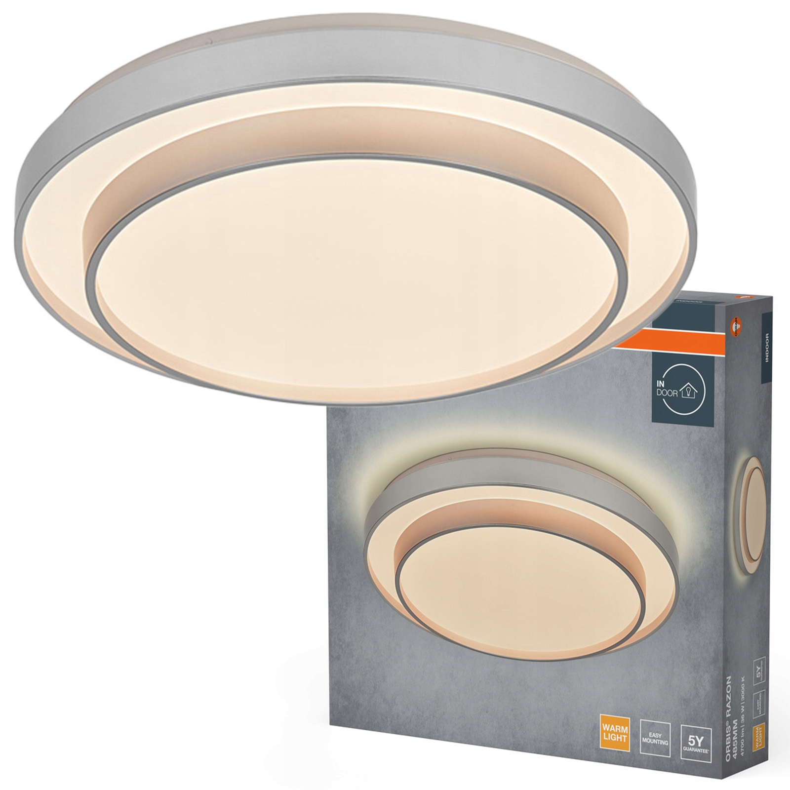 Stropné Svietidlo Led Nástenná lampa 36W 2000lm 3000K Teplá strieborná Orbis Osram