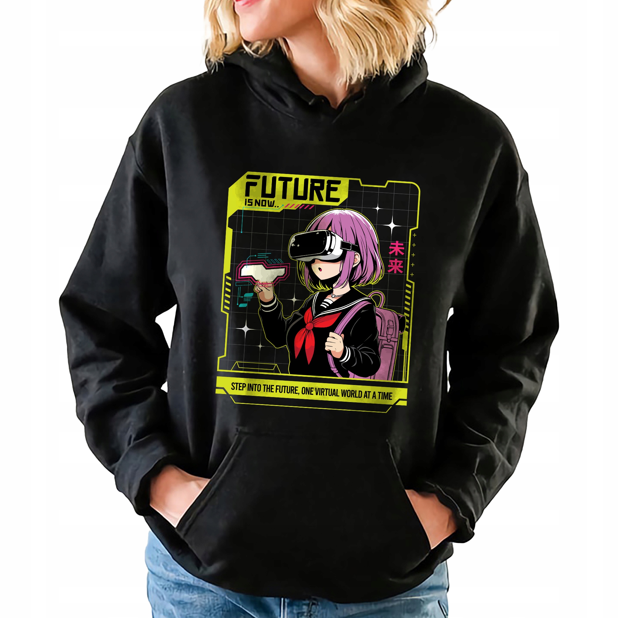 Mikina S Kapucí Future Is Now Japonské Anime Kawaii Vzory Vel XL