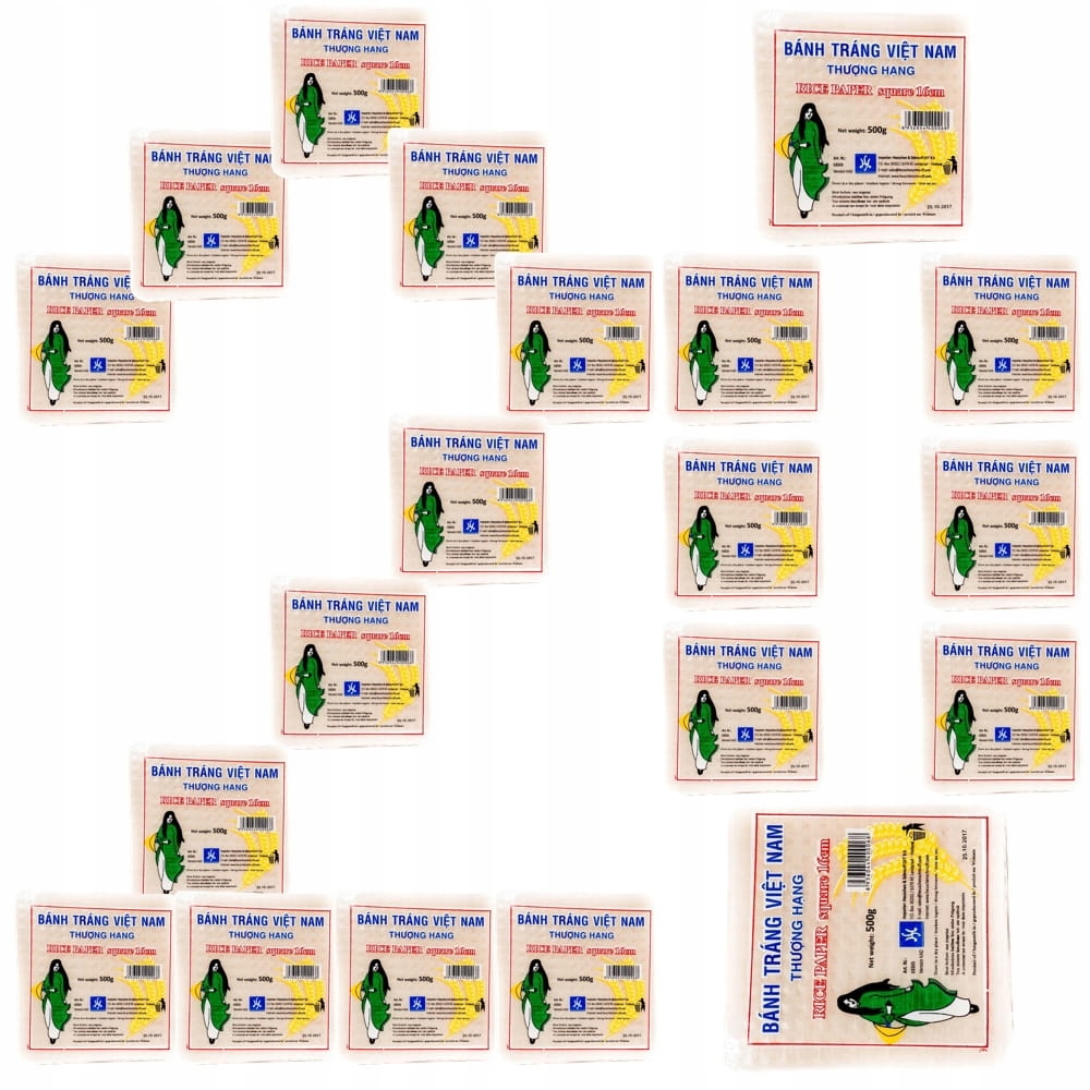 Levně 20 x Rýžový čtvercový vietnamský papír na jarní závitky 16 cm, malý Čtverec 500 g