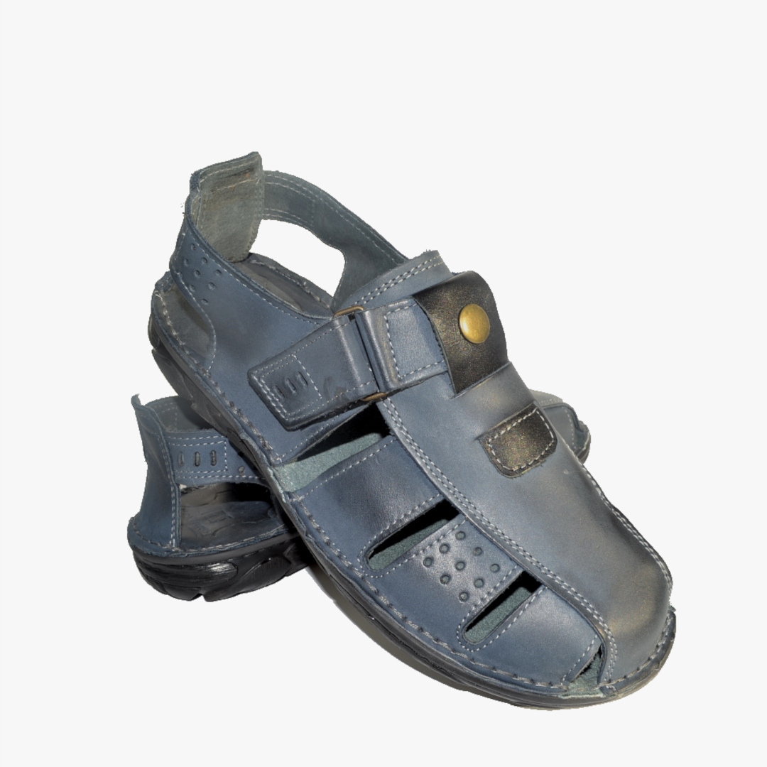 035 Pánské kožené sandály Maximus na suchý zip, pohodlné, Polské, modré, velikost 45