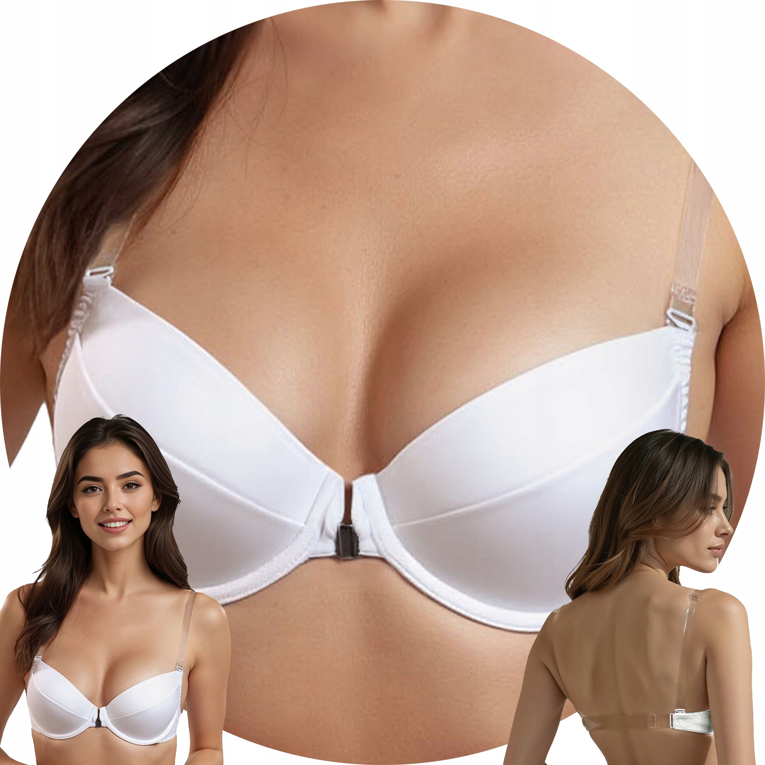 Vivisence 1086 biały gładki odkryte plecy Biustonosz 80B Push-up