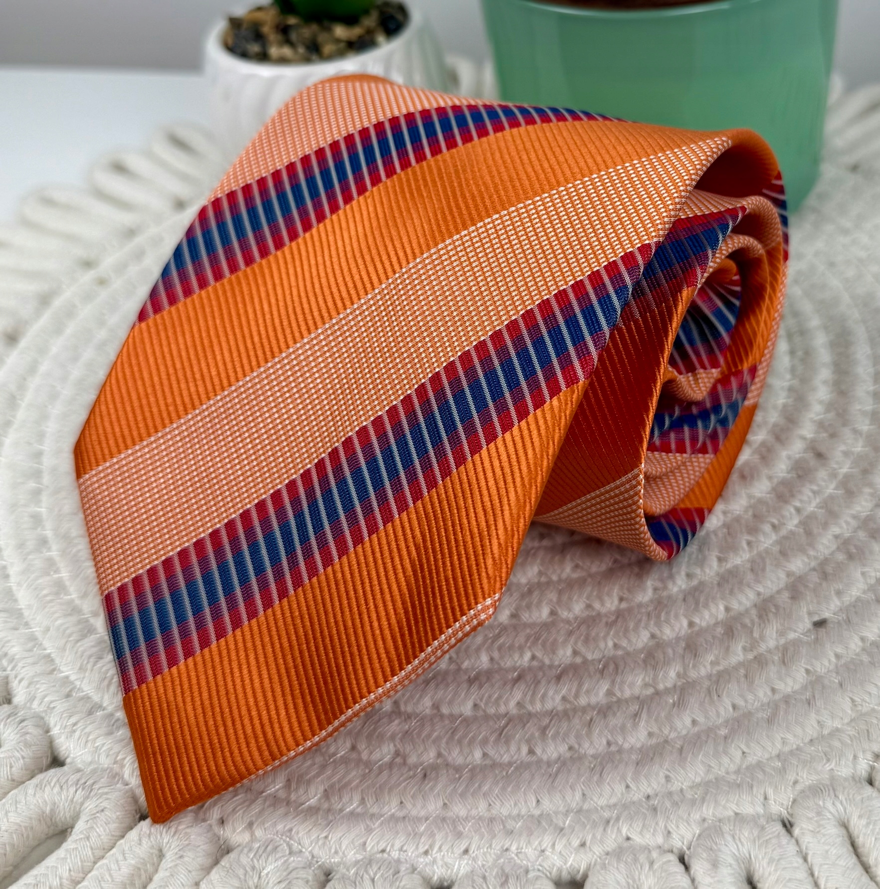 Pánská kravata K&d Oranžová Granátové Červené Pásky Hedvábí