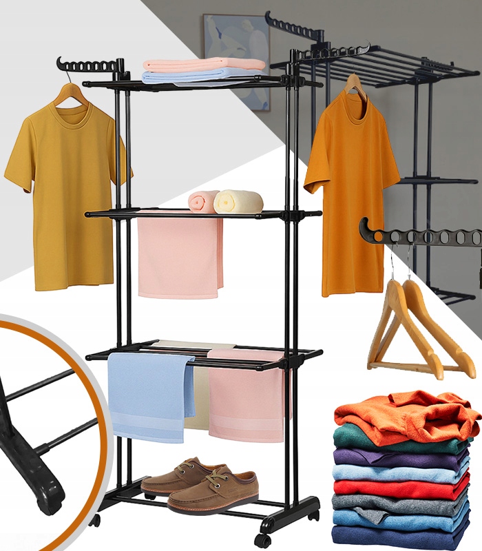 Sušák Na Prádlo Černý, Stojící, Skládací, Víceúrovňový, Pevný