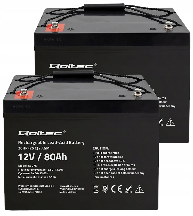 2X AKU. AGM QOLTEC 12V 80Ah ŁÓDŹ KAMPER DZIAŁKA SOLAR PRZETWORNICA UPS