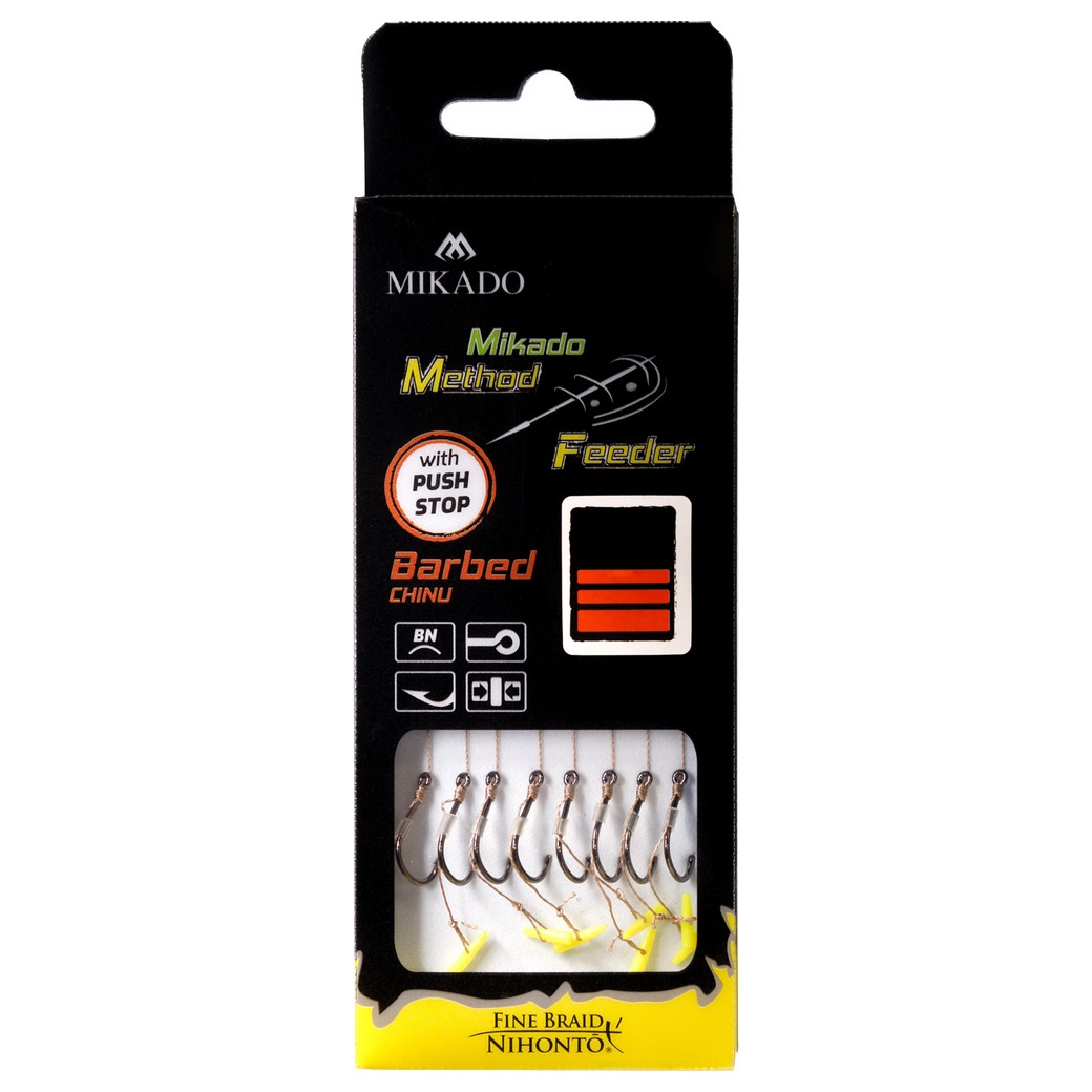 Haczyki z przyponem Mikado Mf Chinu z Push Stopem #12 Bn 0.12mm 10cm 8szt.