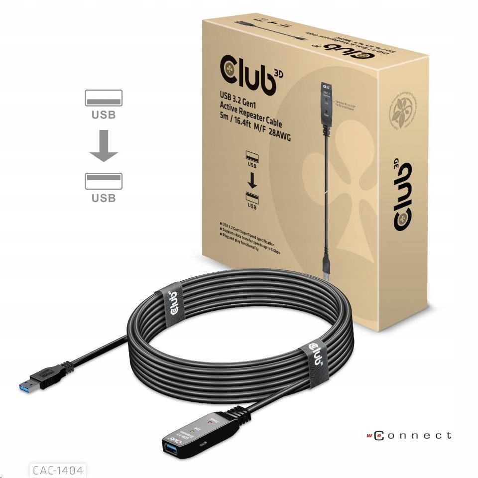Club3D CAC-1404 Usb 3.2 Gen1 Active Repeater, M/f 28AWG, 5m