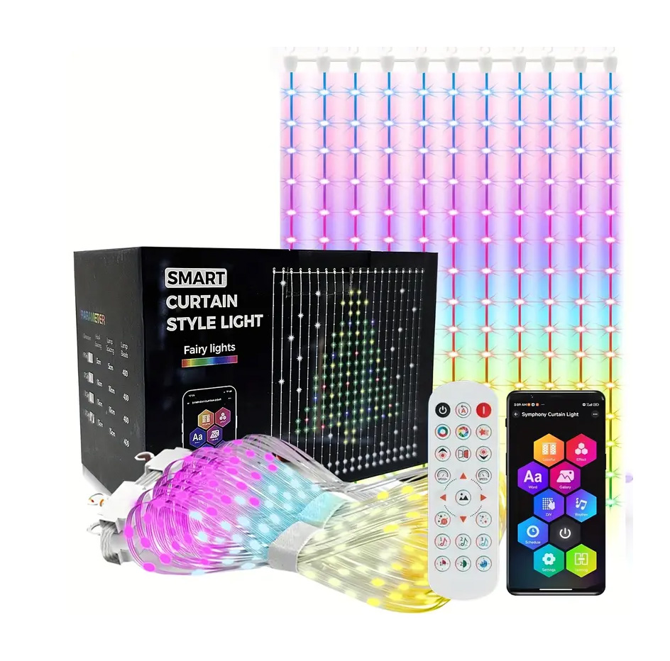 Smart 400 Led Závěs 2X2 M Usb Bluetooth Dálkový Ovladač Pro Rgb Inteligentní Zvuk