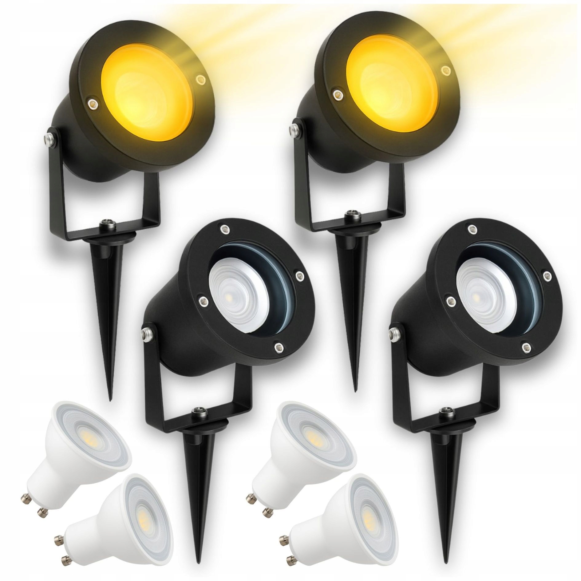 4x Reflektor Ogrodowy Lampa Ogrodowa Wbijana Zestaw Żarówki Korpus