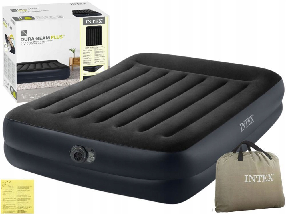 Materac Dmuchany Welurowy Dwuosobowy Łóżko 203x152x42 Intex 64124ND New2026