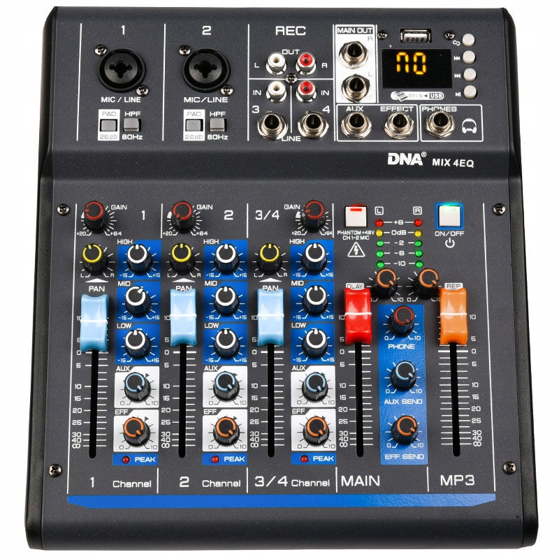 Dna MIX 4 Eq Mikser Audio 4-KANAŁOWY Usb MP3 Bluetooth Phantom Delay Aux