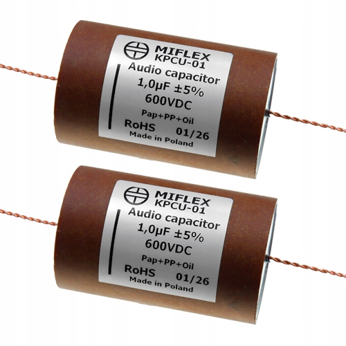 Měděný audio kondenzátor 1uF 1000nF 600V KPCU-01 Miflex 2 ks pár