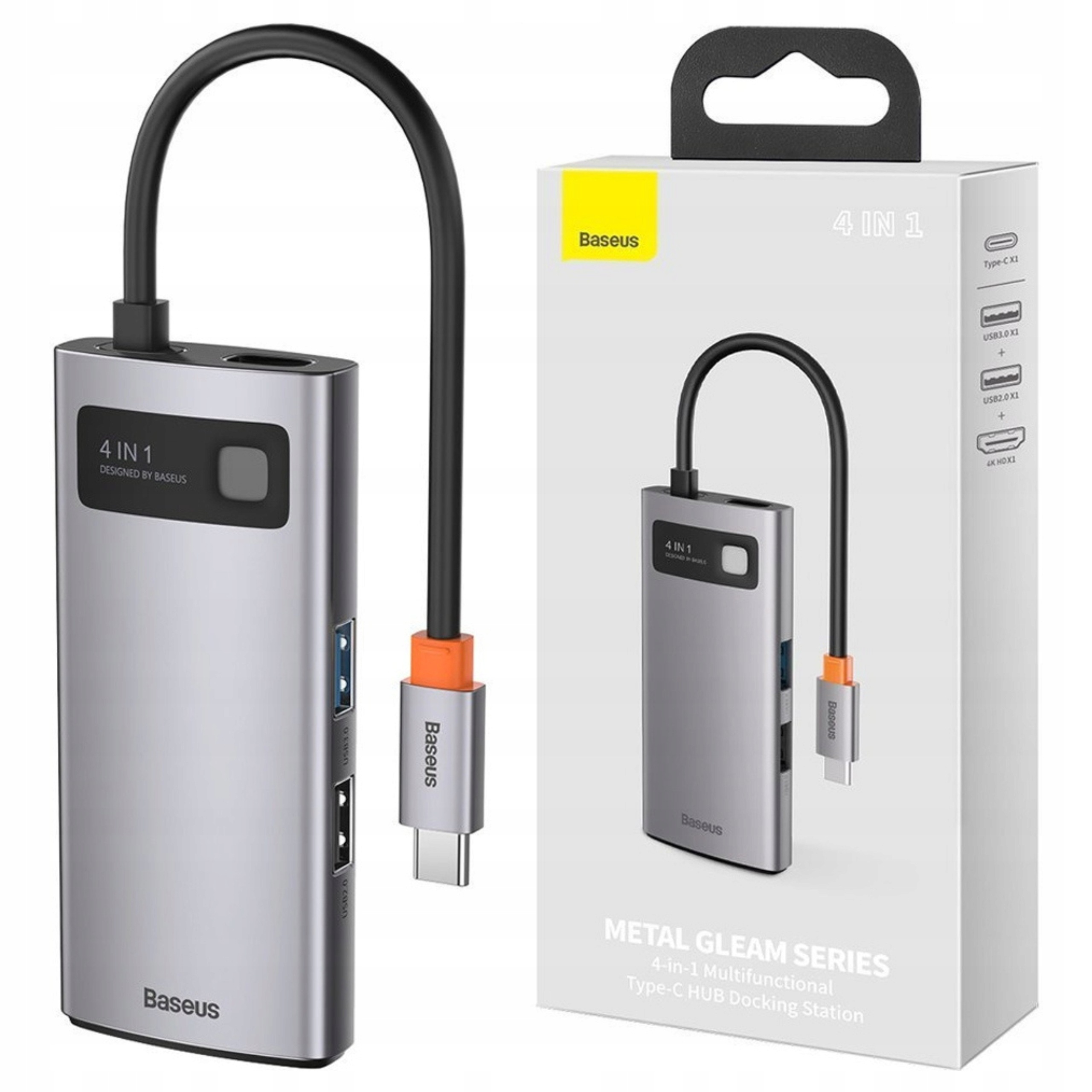 Hub 4v1 Baseus Metal Gleam Series, Usb-c na Usb 3.0 Usb 2.0 Hdmi Usb-