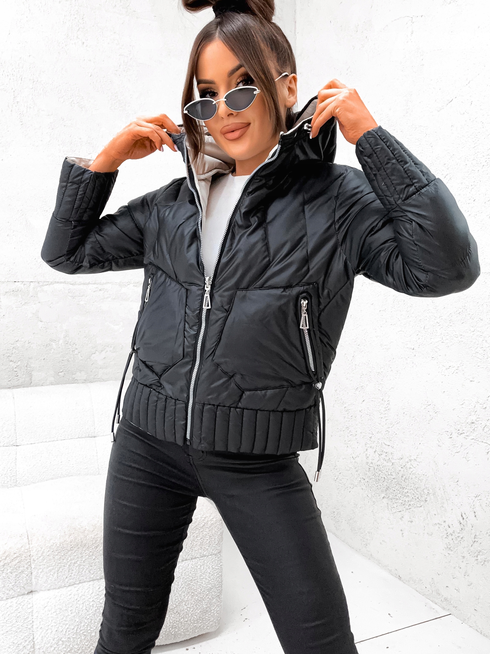 JESIENNA_DWUSTRONNA_Pikowana Modna Przejściówka - L Marka bez marki