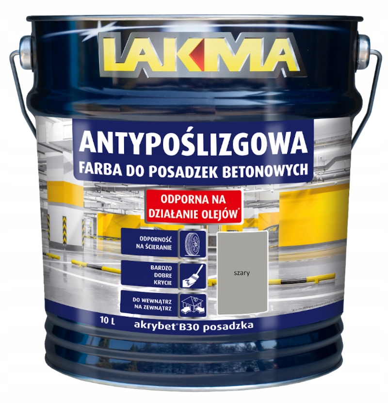 Lakma Akrybet B30 Farba do Betonu Posadzki Akrylowa Trwała Mat Szara 10L