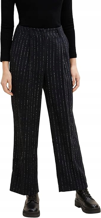 Tom Tailor Elegantní Černé Pruhované Kalhoty Stříbrné 34 6FA