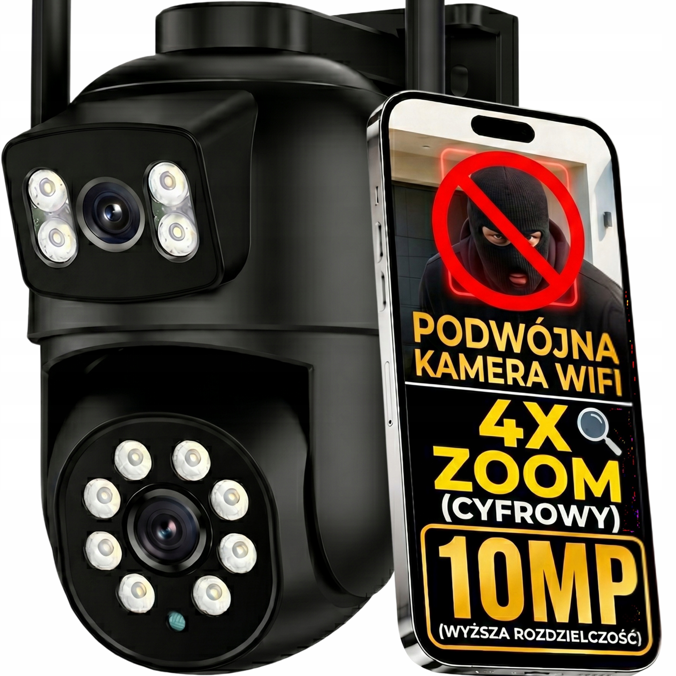 Dvojitá Venkovní Otočná Wifi Kamera 10MPX Ultra Hd Sledování Mikrofon
