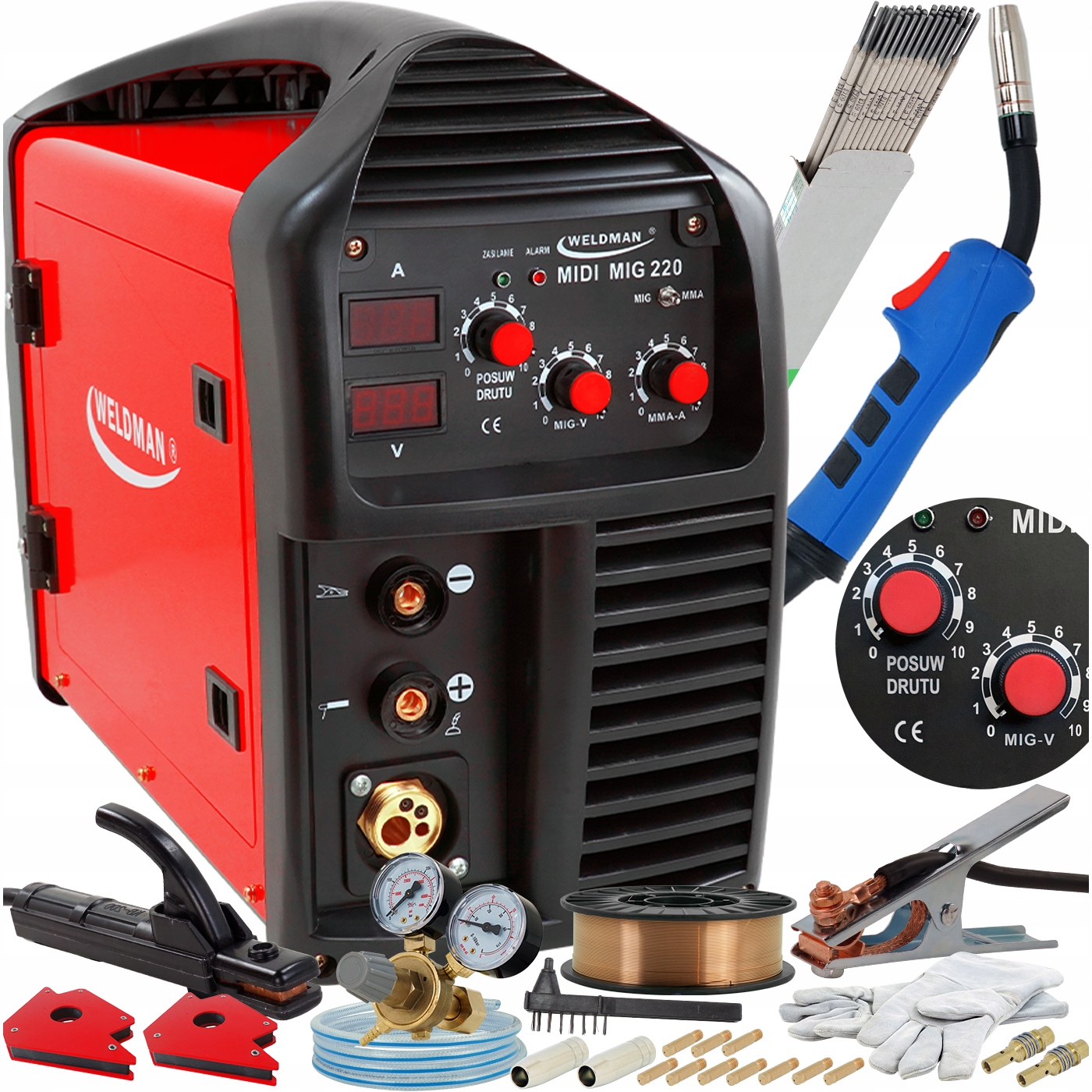 Migomat 220A Spawarka Mma Mig Igbt Weldman Zestaw Mig Mag Inwertorowa 230V