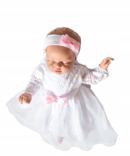 MAJA Bawełniana SUKIENKA CHRZEST koronka + OPASKA 86