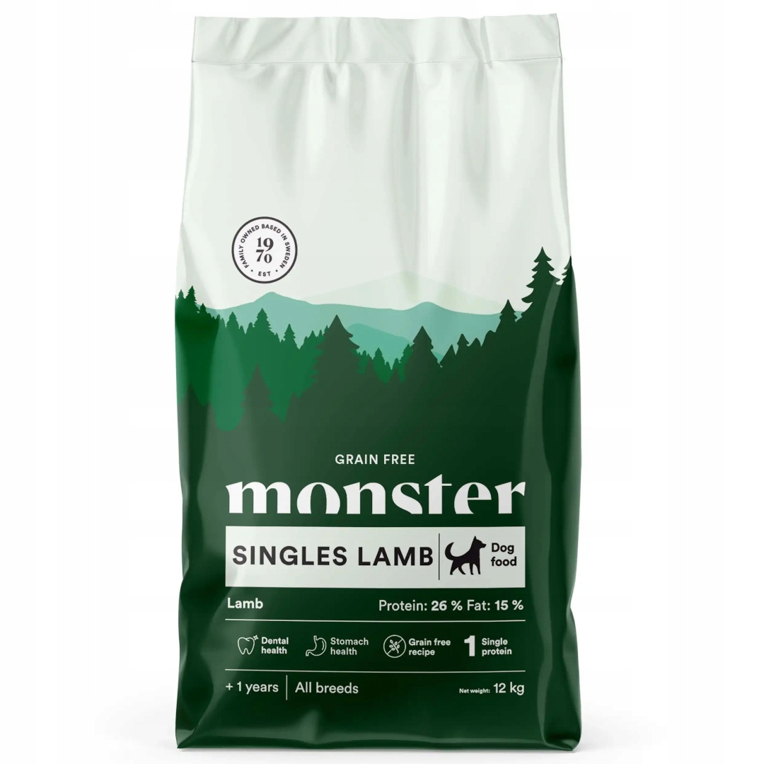 Levně Monster Dog Singles Lamb 12kg Bezobilné suché Krmivo pro psy s jehněčím masem