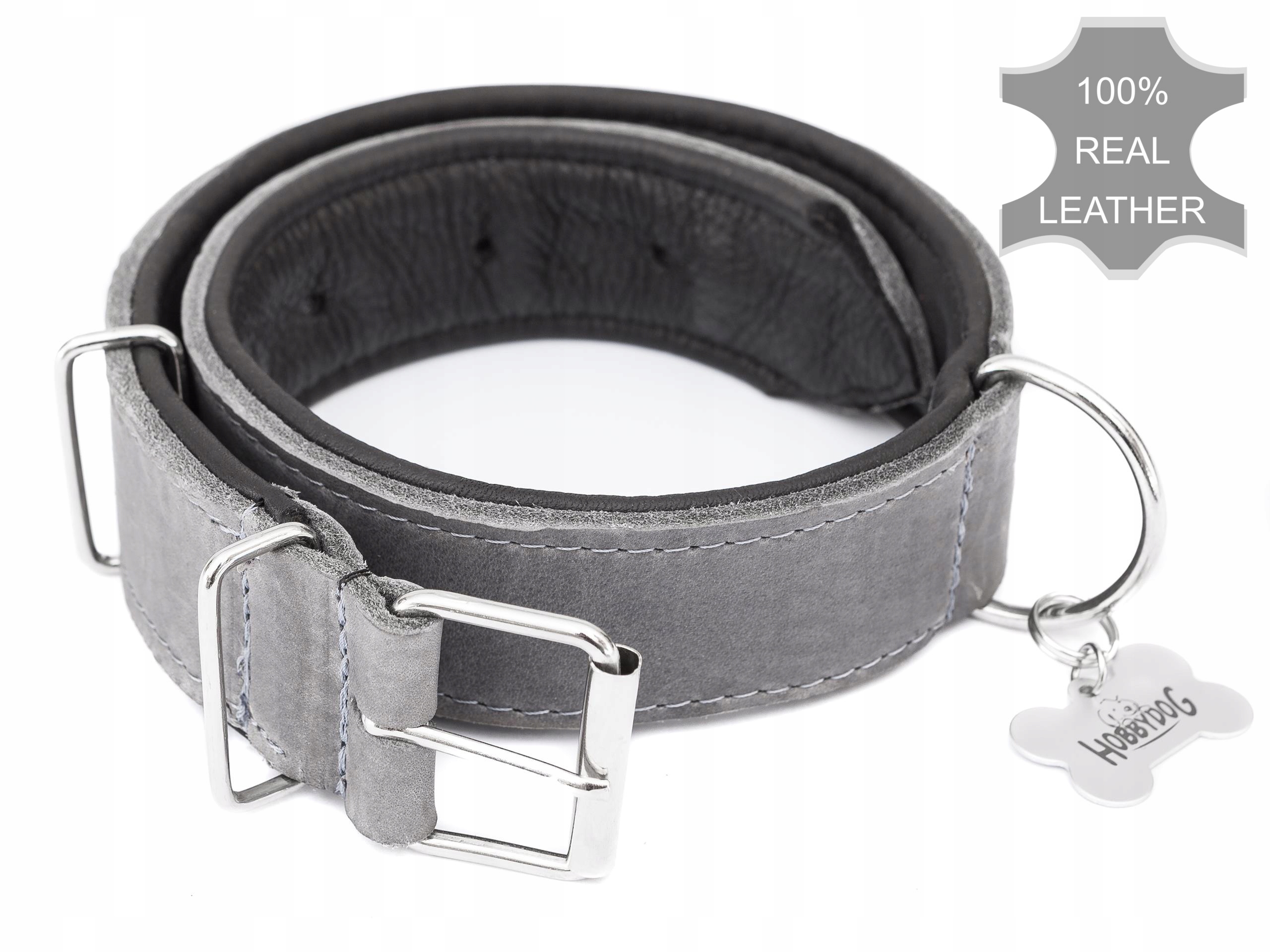 Obroża Skórzana dla psa, 2 rodzaje skóry, 49-58 cm