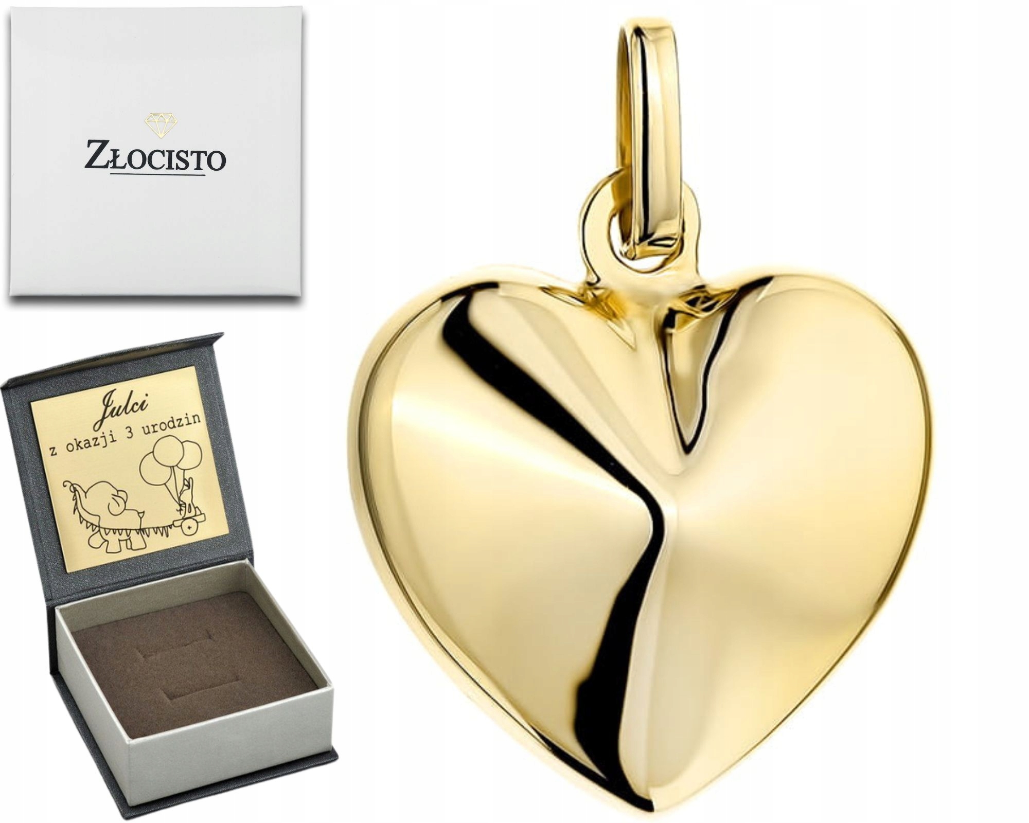 Zlatý Přívěsek Hladké Srdce 3D Jako Dárek Gravírování Zlato 585