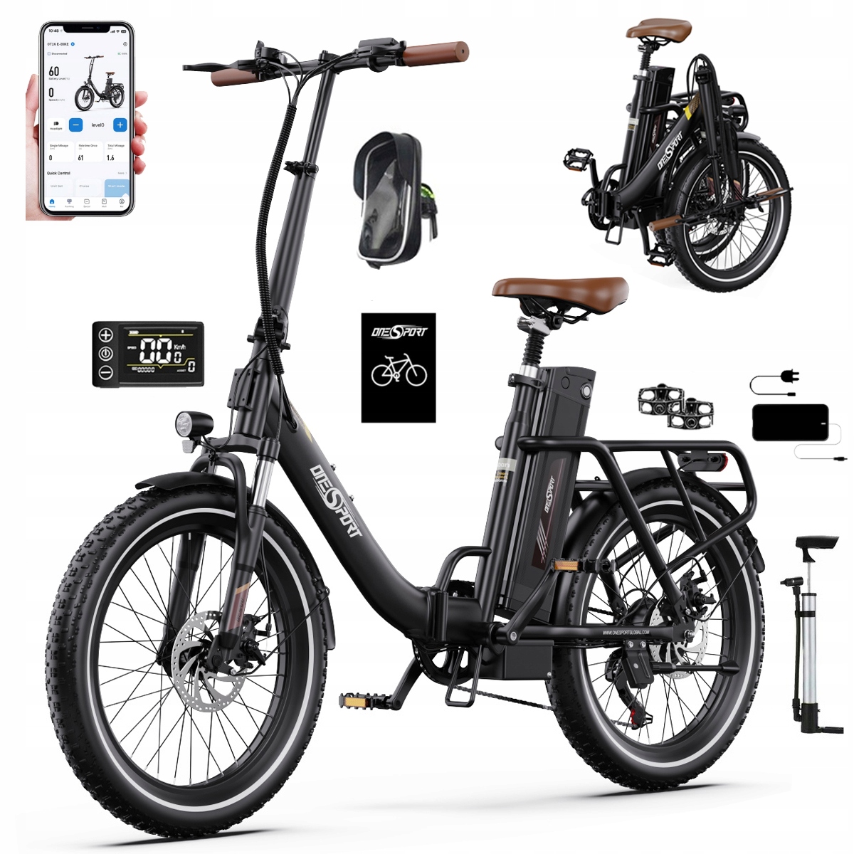 2026 Nowy Składany Rower elektryczny Onesport OT16-2 250W 48V17Ah120km 20"