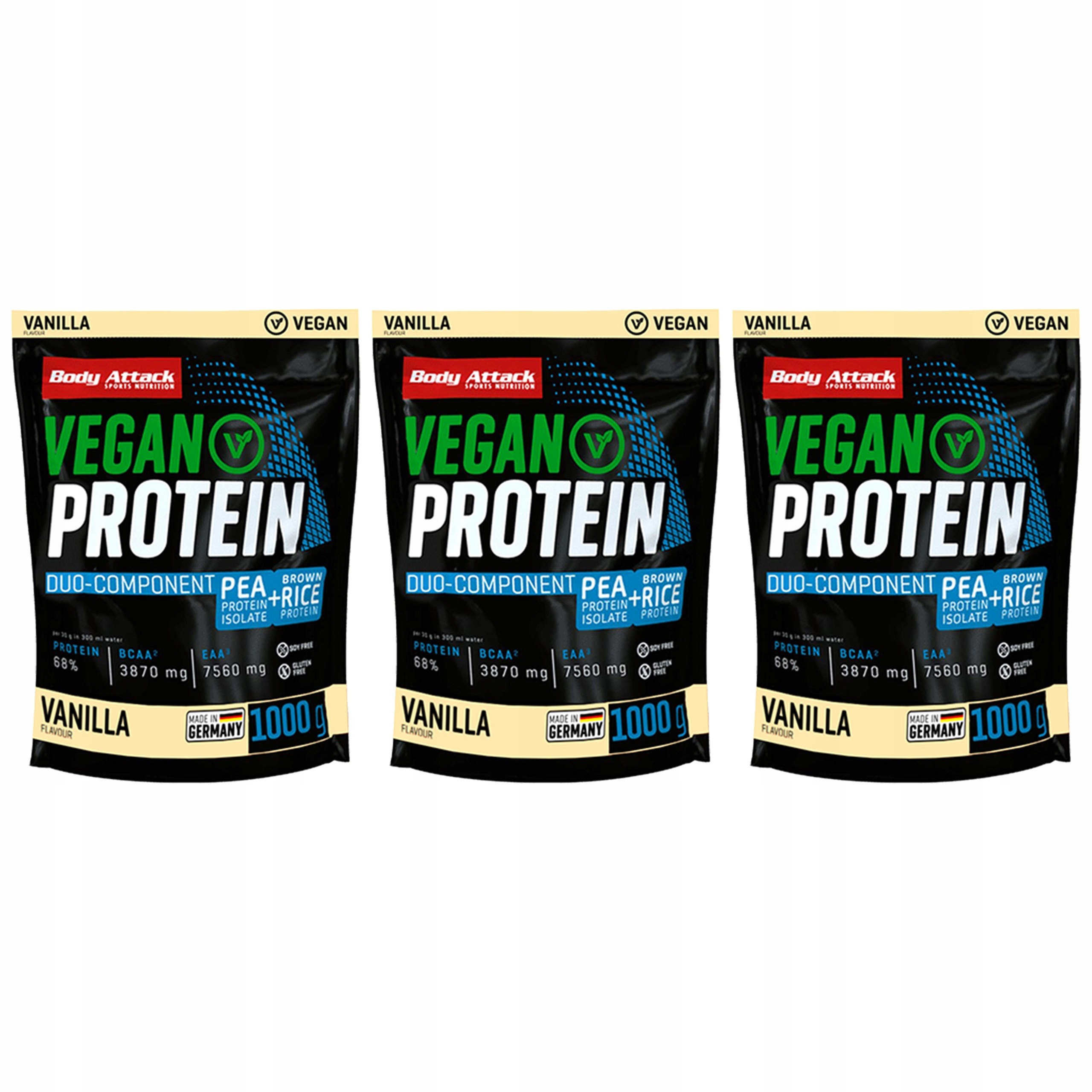 3x Body Attack Vegan Protein 1000 g Veganské Bílkoviny