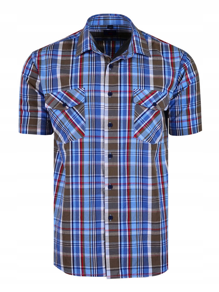 47/48 Košile Kostkovaná Modrá Krátká Velká