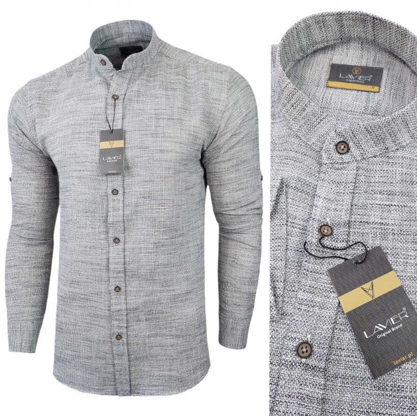 Pánská košile Lavier se stojáčkem 100% Bavlna Airy Slim, šedá, velikost S
