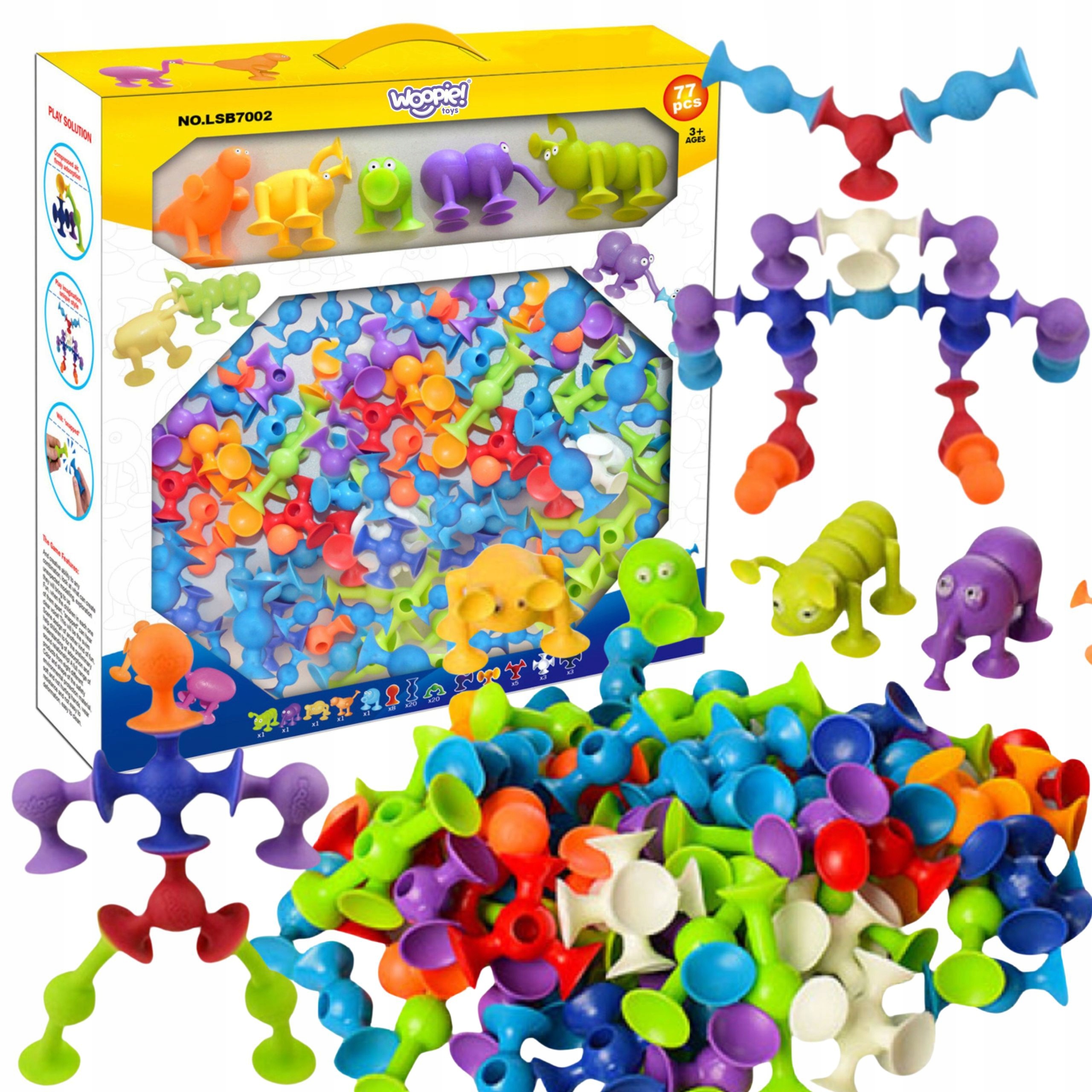 ZESTAW KLOCKI KONSTRUKCYJNE Z PRZYSSAWKAMI ZWARIOWANE ZWIERZAKI