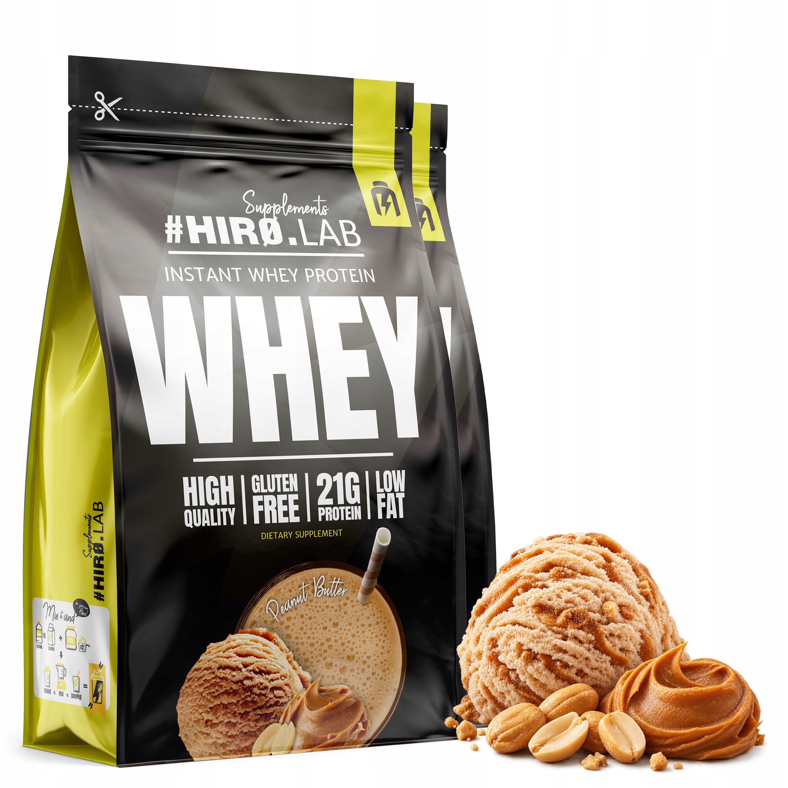 2x Hiro.Lab Instant Whey Protein 750g Protein Wpc Ořechový krém