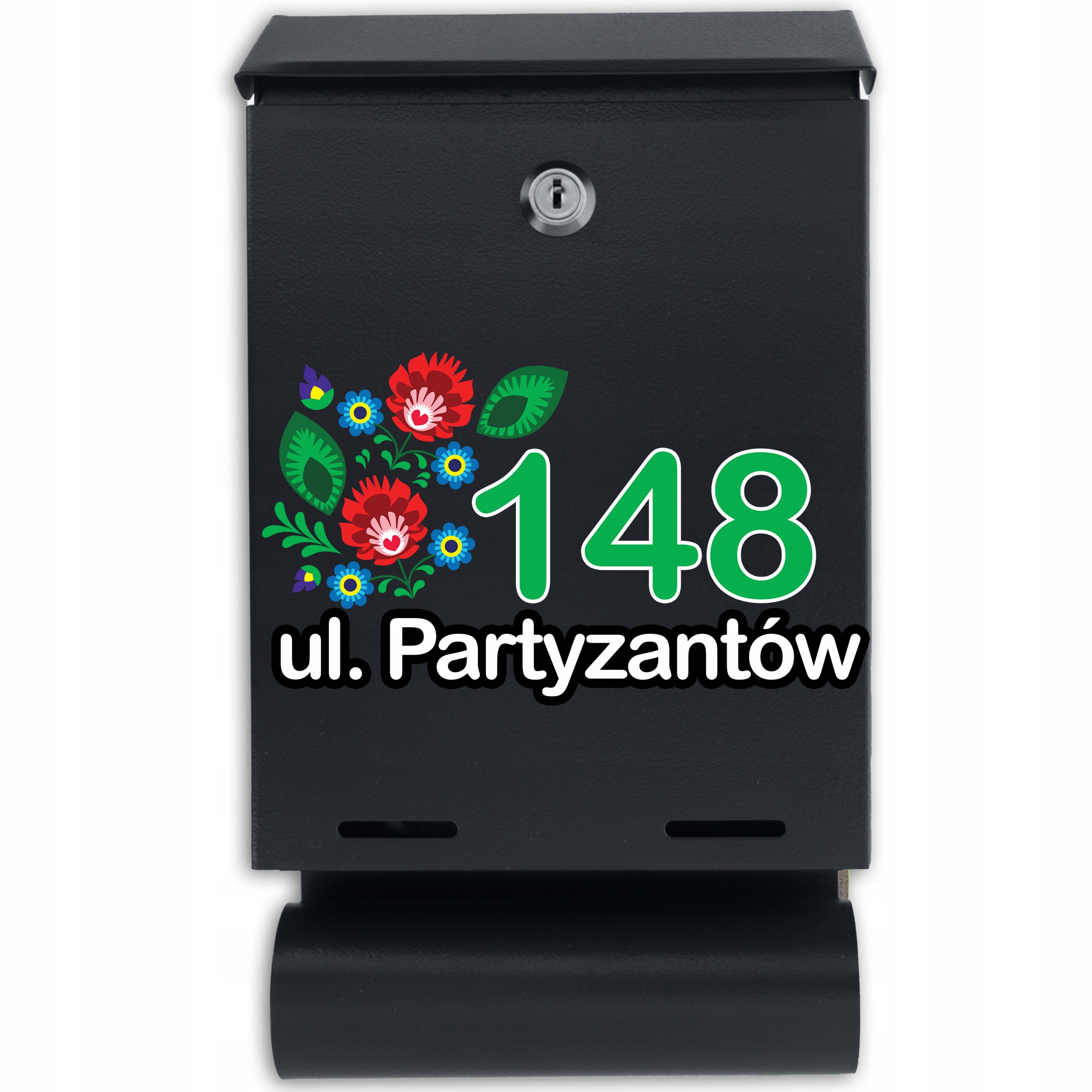 Černá matná poštovní schránka s tubou Lovecké Květiny na skříňku Mix vzorů