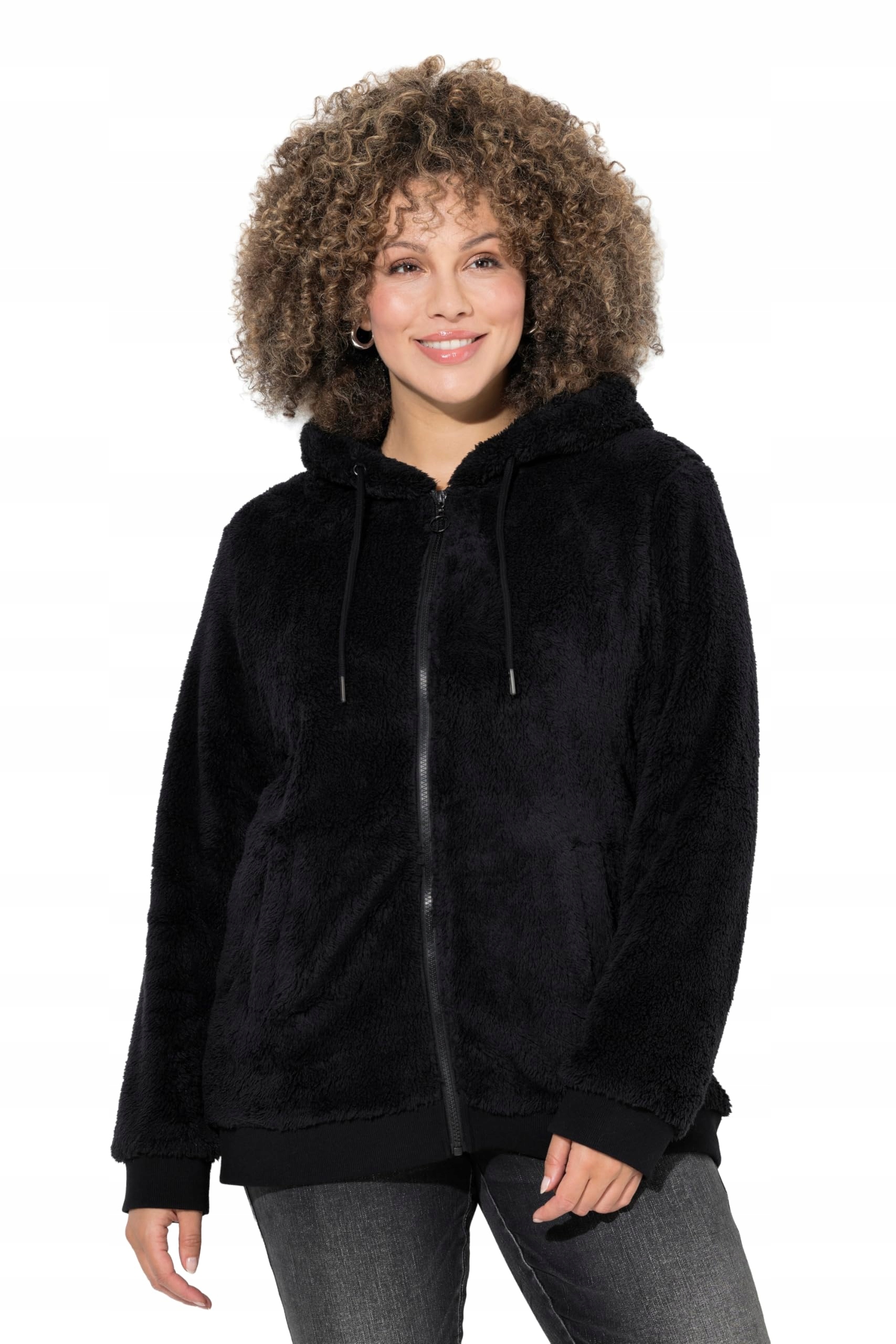 Ulla Popken Černá Mikina Plus Size S Kapucí Zimní 58/60 7CC