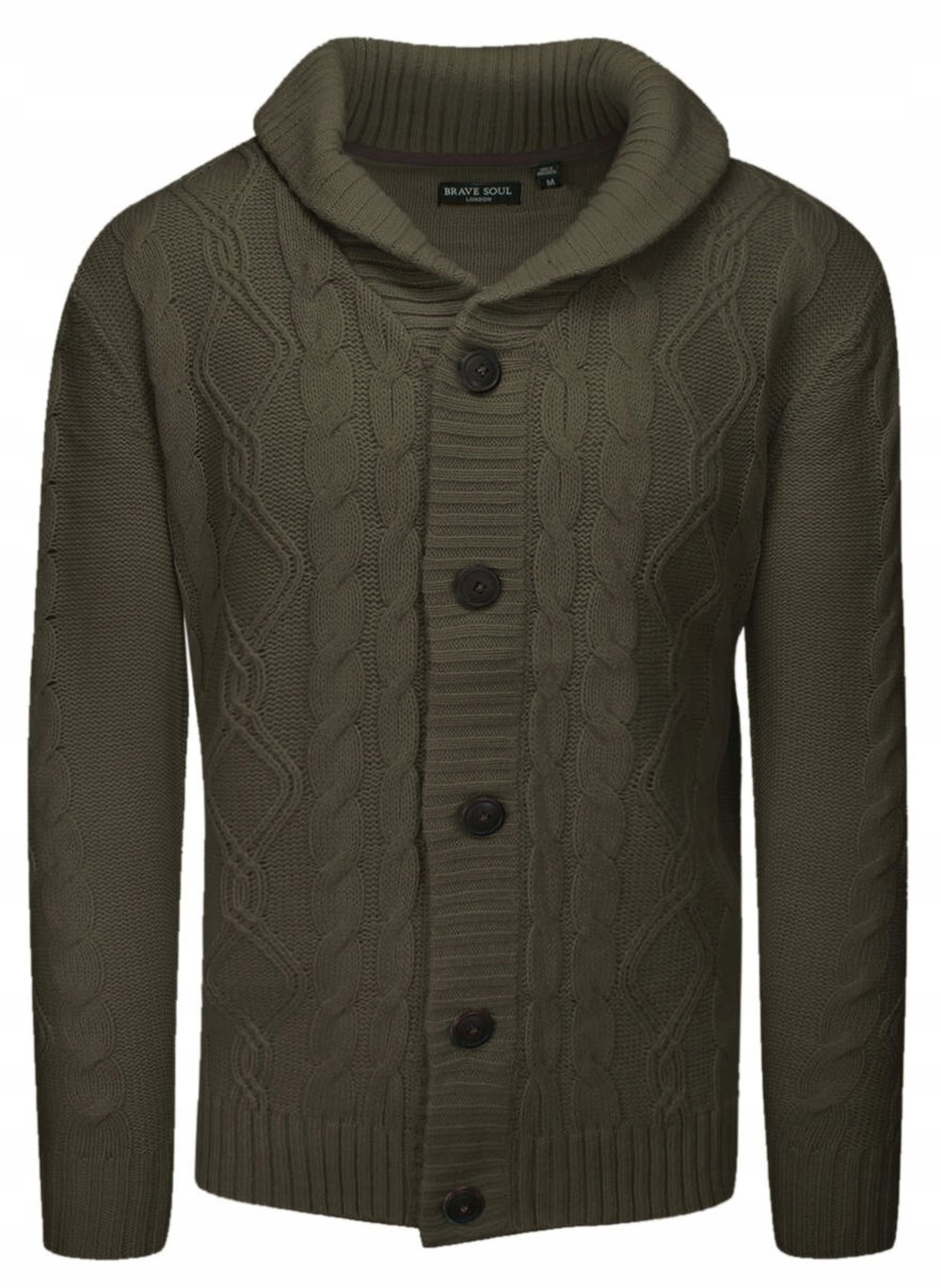 Pletený svetr na Knoflíky, Kardigan Khaki Brave Soul XL